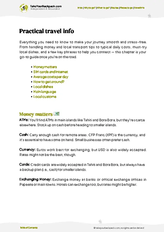 example page 7 from our offline Travel Guide for French Polynesia